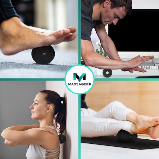 Massagerr® Mini Box - Boule de Massage, Boule de Massage Duo & Mini Foam Roller - Rouleau de Massage - Fascia - Fitness - Trigger Point Massage Set - Inclus Stress Ball - Noir