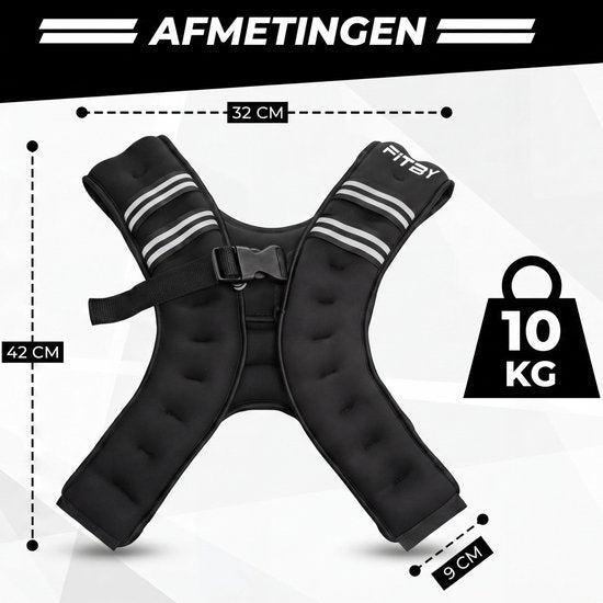 Gilet lesté Fitby 10 kg - Gilet de course à pied - Gilet lesté - Gilets lestés - Poids - Réglable - Musculation et CrossFit - Cardio - Noir