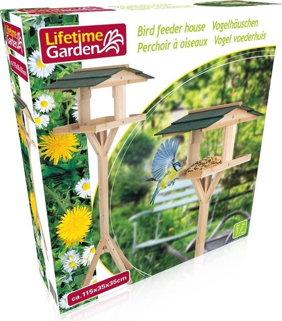 Lifetime Garden - Niche à oiseaux sur poteau - 115 x 35 x 35 CM - Protège la nourriture des oiseaux du soleil et de la pluie - pour le jardin et le balcon