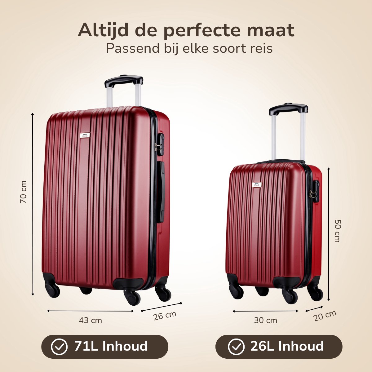 Ensemble de valises Slazenger 2 pièces - Trolley cabine et valise de soute - S + M/L - Coque rigide en ABS - Roulettes à 360° - Serrure à combinaison - Rouge