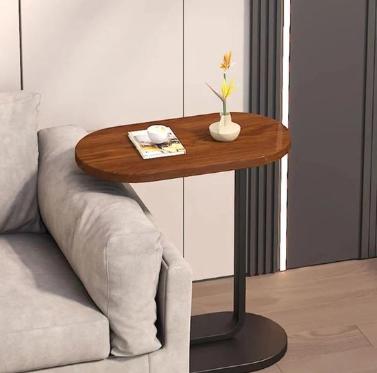 Table d'appoint - Marron - Table banc - Métal et bois - Table basse - Forme C - 45x28x60 cm