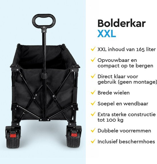 Chariot pliable BRASQ - 165 litres - Capacité de charge de 100 kg - Roues pivotantes avec frein - 90 x 52 x 110 cm - Poignée réglable - Chariot pliable - Noir
