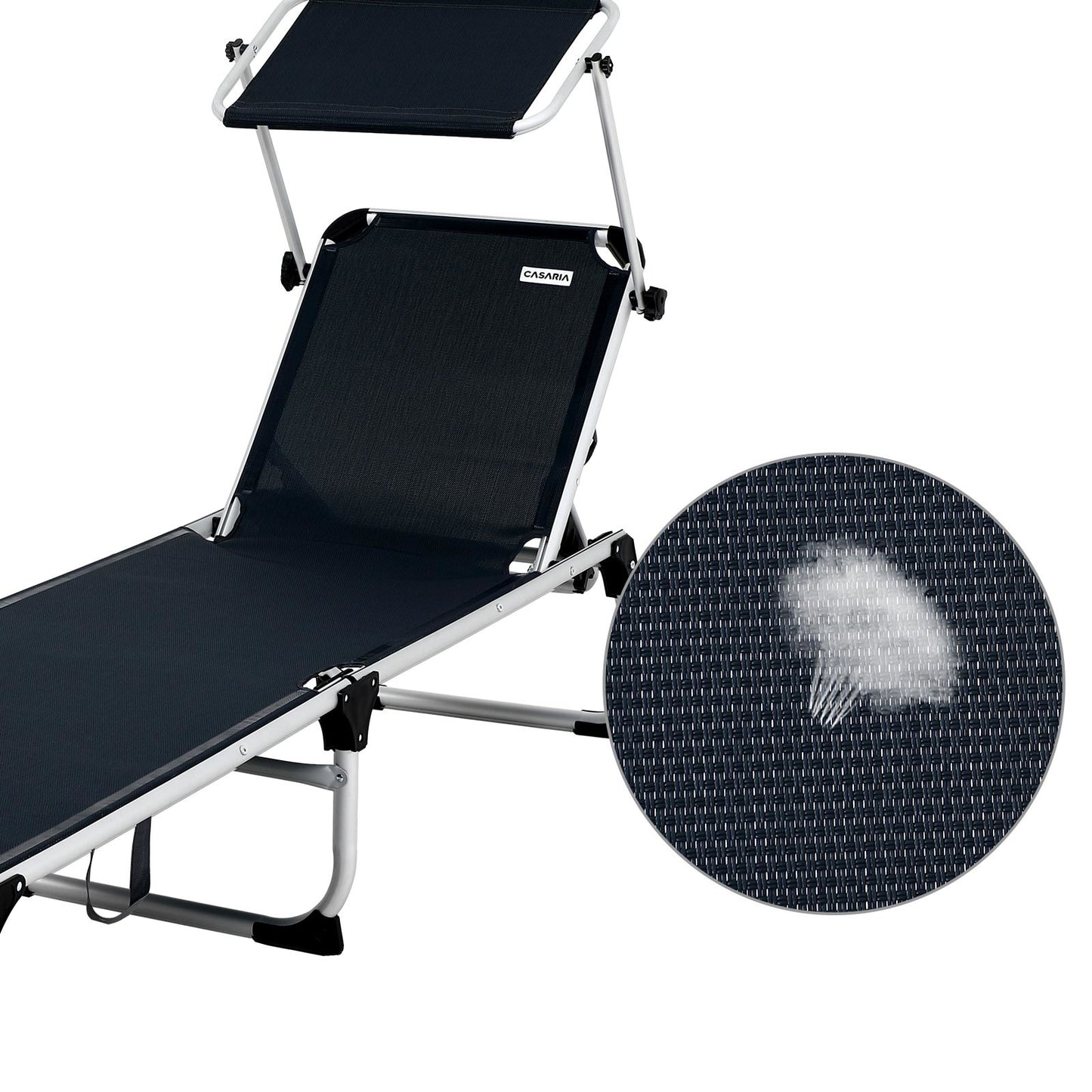 Casaria Aluminium Lounger Malta - équipée d'un parasol réglable en continu, d'un dossier à quatre positions et d'un sac latéral amovible - pour le jardin et la plage - aluminium et polychlorure anthracite - 210x61x35 cm
