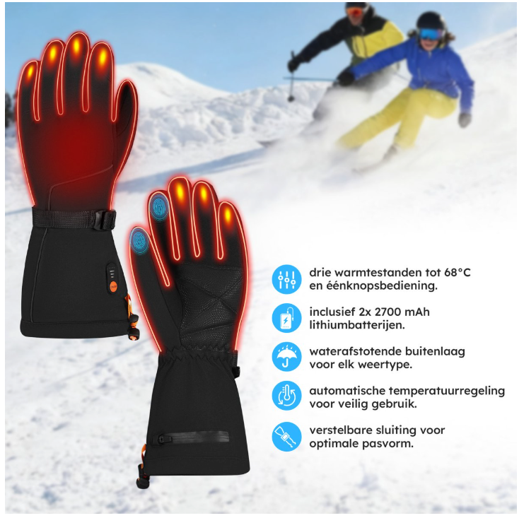 Saaf - Gants chauffants Premium - Taille M - Polyester noir - 3 niveaux de chaleur et rechargeable - Hydrofuge et coupe-vent - Confort optimal