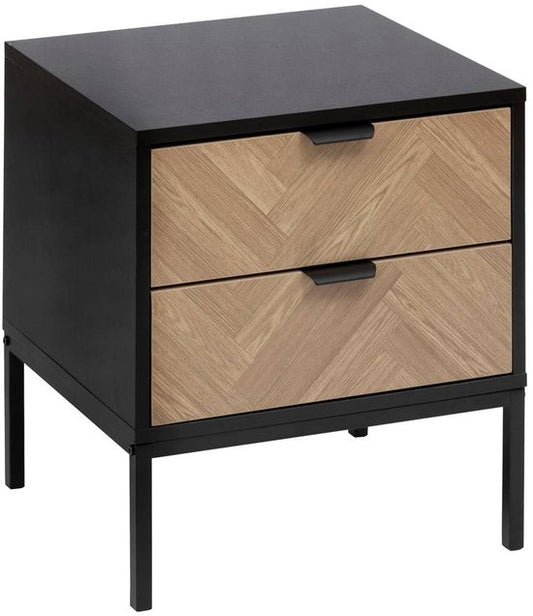 Table de chevet à 2 tiroirs, aspect pin CHEVRONS