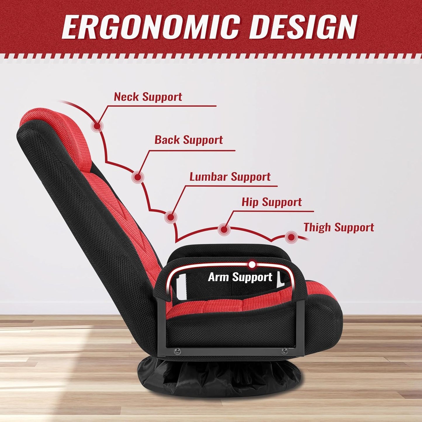 Fauteuil de gaming pivotant Yaheetech – Fauteuil de gaming réglable avec accoudoirs et poche latérale