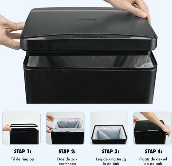 MOA Sensor Waste Bin - 50 litres - acier inoxydable & ABS durable - Antidérapant - Couvercle silencieux - Mode de fermeture différée - Inox - SB02S