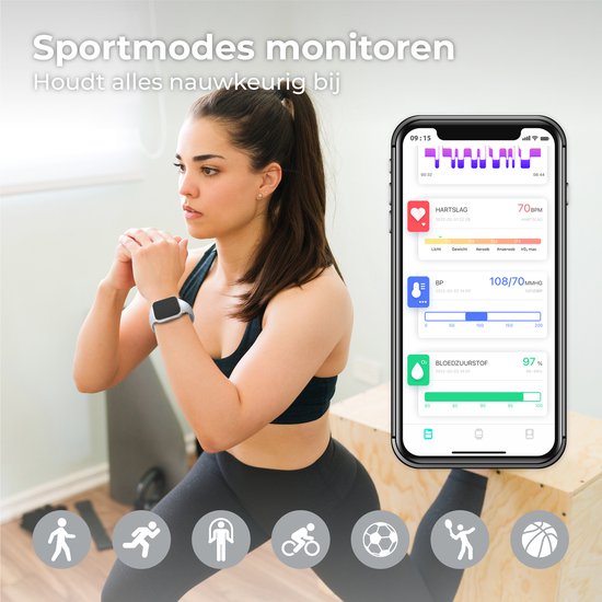 Nuvance - Smartwatch Hommes et Femmes avec Bluetooth - 45mm - Convient à tous les Smartphones - Podomètre et moniteur de fréquence cardiaque - Étanche - Gris