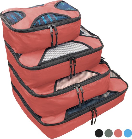 Cubes de rangement Volcan - Kit d'organisation pour valise - Sac à dos et valise - 4 pièces - Cubes de voyage - Rose