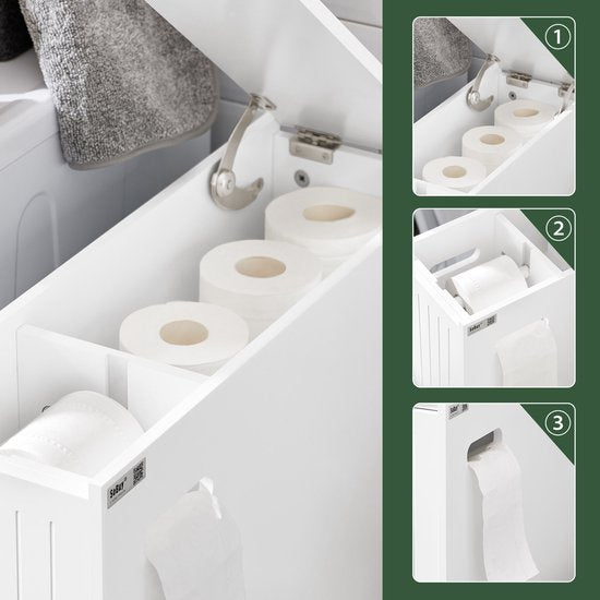 SoBuy Meuble bas, Meuble de rangement étroit sur pied, Meuble de salle de bain étroit, Meuble de toilette - Blanc, 60x20x75cm, BZR111-W
