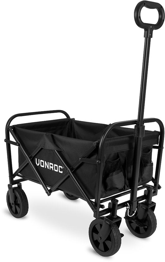 VONROC Wagon - Modèle compact - Pliable - Capacité de charge de 60 kg - Capacité de 50l - Roues solides anti-fuites - Cadre en acier robuste - Polyester 600D - Noir