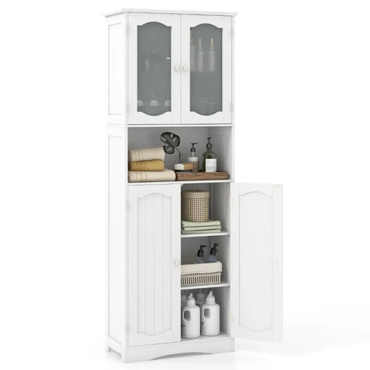 Armoire Coast - Réglable - MDF & Verre - 60 x 30 x 164 cm - Blanc
