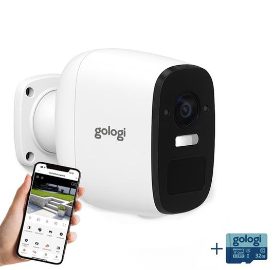 Gologi Caméra de sécurité sans fil pour l'extérieur et l'intérieur - Caméra de surveillance avec batterie 5200 mAh - USB-C rechargeable - Vision nocturne - Détection de mouvement - Montage magnétique - Caméra HD 4MP WiFi avec App - Caméra de sécurité - Bl