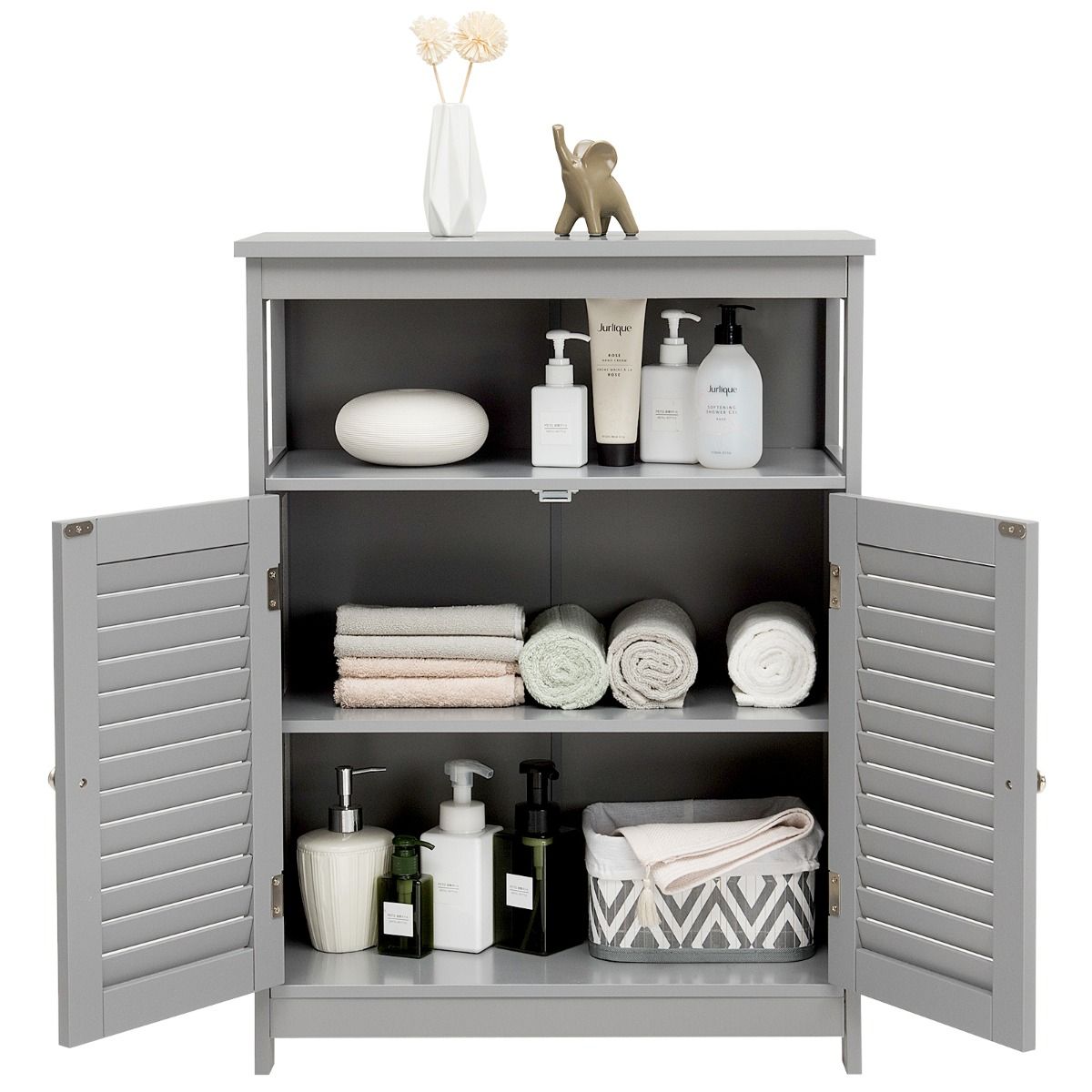 Meuble de salle de bain Coast - Double porte - Etagère ouverte - 60 x 30,5 x 80 cm - Gris