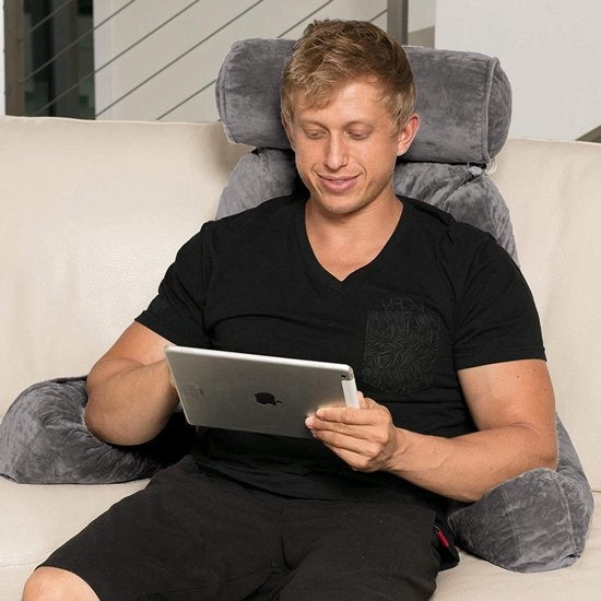 Ella® Leeskussen met Nekrol - Relax Kussen - Zitkussen - Onderrug Ondersteuning - Lekker Lui Lezen Kussen - Fluweel Lichtgrijs