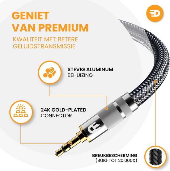 Premium AUX Cable 3.5 mm - Câble audio en nylon - plaqué or - mâle vers mâle - argent - 3 mètres