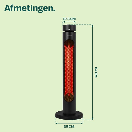 Chauffage de terrasse sur pied VONROC Panarea 2000 W – Chauffage de terrasse – Élément chauffant infrarouge Golden Carbon – Fonction pivotante – Télécommande incluse