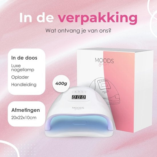 Moods Gellac Professional Luxury Nail Lamp- UV Lamp Gel Nails - Nail Dryer - Contrôlable avec des boutons - Powerful LED Lamp - White