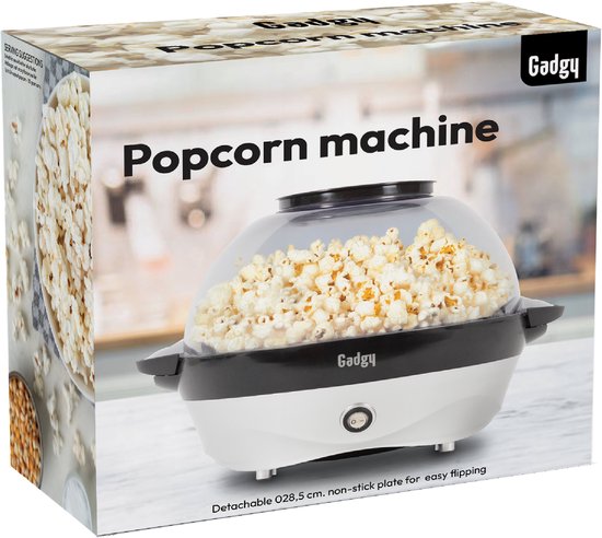 Machine à pop-corn ronde Gadgy avec revêtement antiadhésif - Machine à pop-corn silencieuse et rapide - 5 litres - Funcooking pour les fêtes et les enfants - Poêle à pop-corn - Cadeau pour enfant