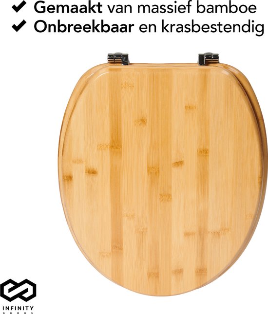 Infinity Goods Bamboo Toilet Seat Emmy - Siège de toilette avec couvercle - Charnières en acier inoxydable - Quincaillerie de fixation incluse