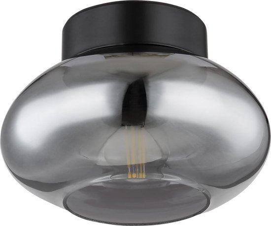 Plafonnier SHAUN ø18 cm E27 noir mat 1 lampe fumé