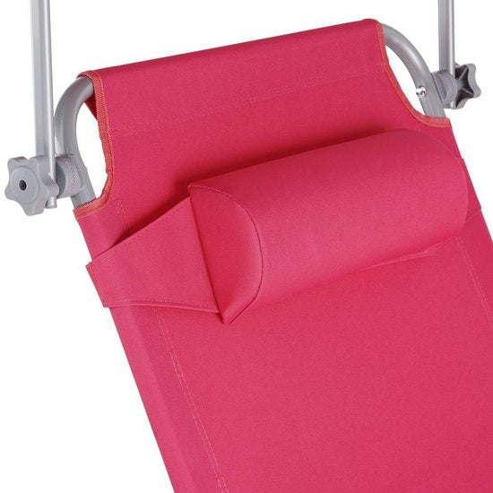 Chaise longue - Tectake® -  Réglable -  structure en acier avec parasol - dossier à 4 positions avec coussin - chaise de plage, jardin, piscine, camping - Rose - 68 x 190 x 28 cm