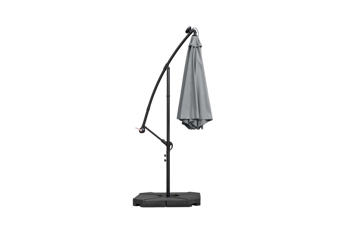 Feelfurniture Toscano Parasol suspendu gris foncé – Parasol Banana avec éclairage LED et housse – Ø 300 cm