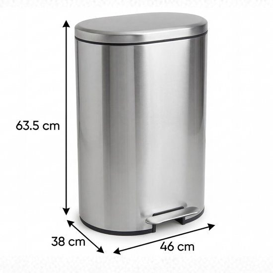 Poubelle Bayt - Poubelle à pédale 50 litres - Poubelle 50 litres - Poubelle 50 litres - Poubelle pour le tri sélectif - Poubelle en acier inoxydable - Argent