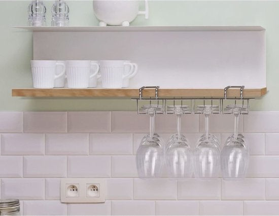 Support à vin pour 12 verres - 34x25x9cm - Métal argenté - 12 verres à vin