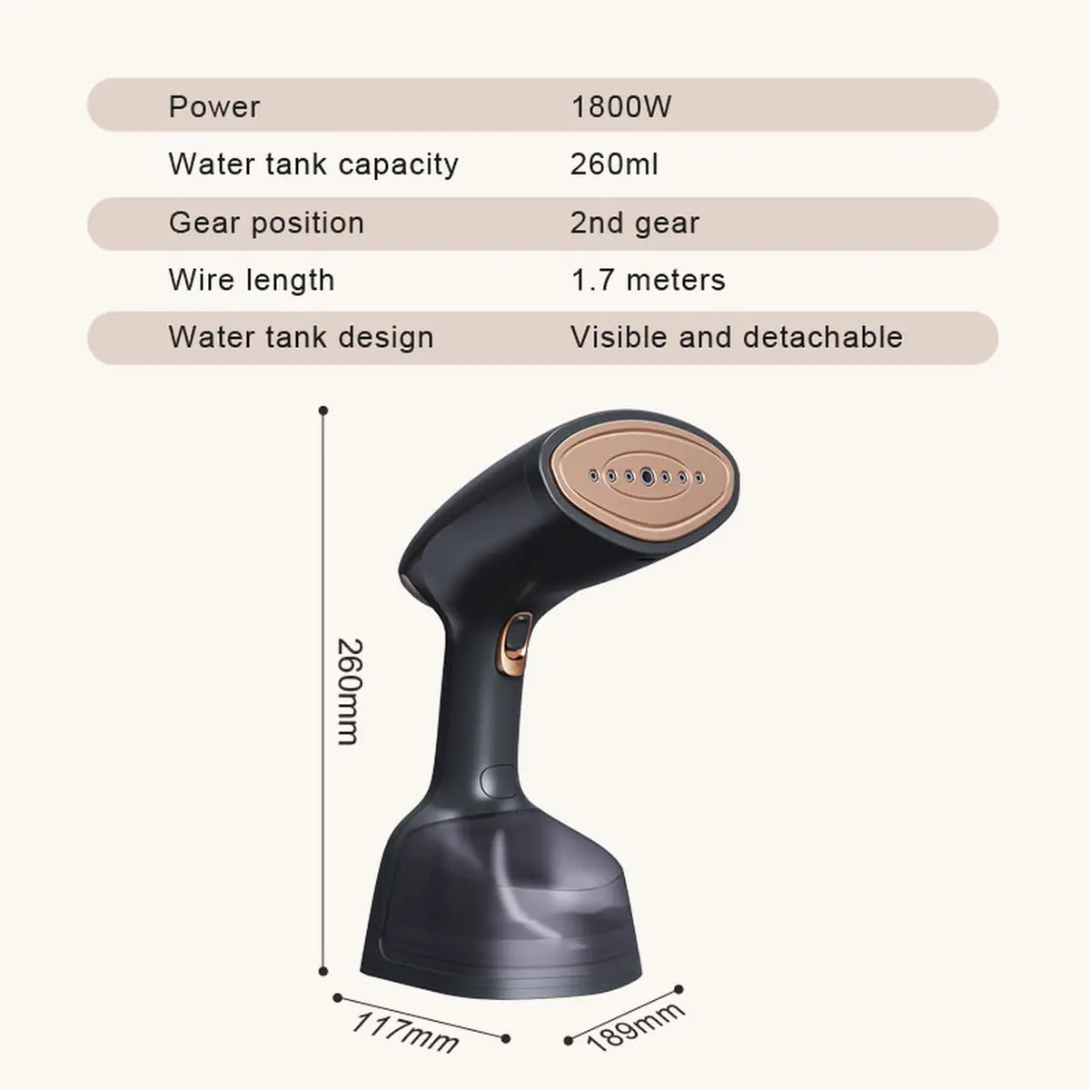Défroisseur à main Aucma 1800 W - Réservoir d'eau de 260 ml - Noir