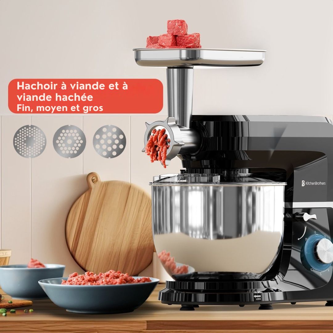 Robot de cuisine KitchenBrothers - Set complet - 15 accessoires - 6L - 1500W - Noir