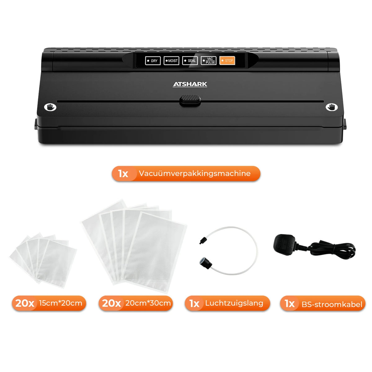 Machine à emballer sous vide Atshark VS6615H - 5-en-1 - 40 sachets sous vide - Compacte