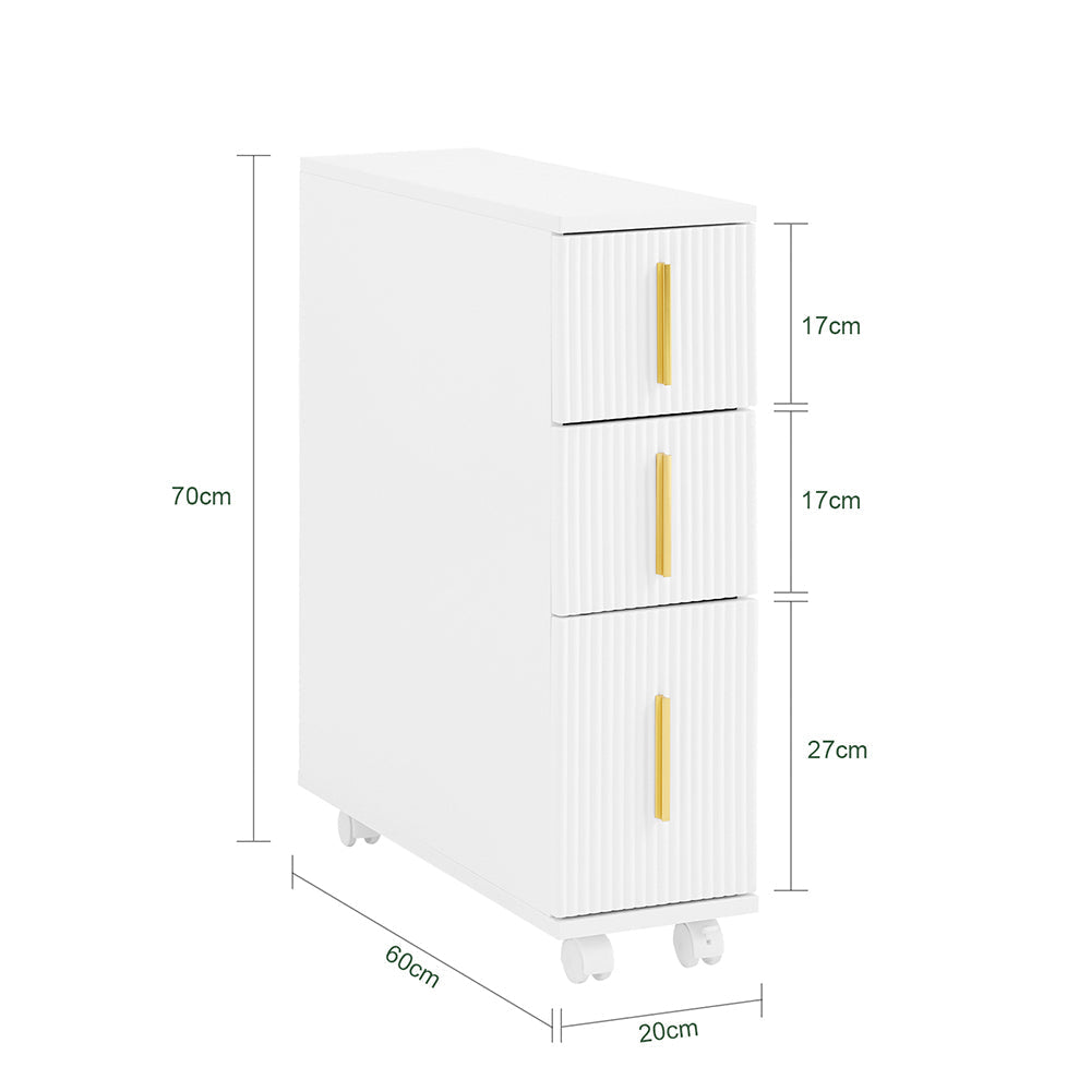 SoBuy Cabinet de toilette - avec tiroirs et roulettes - max 19 kg - 60 x 20 x 70 cm - blanc