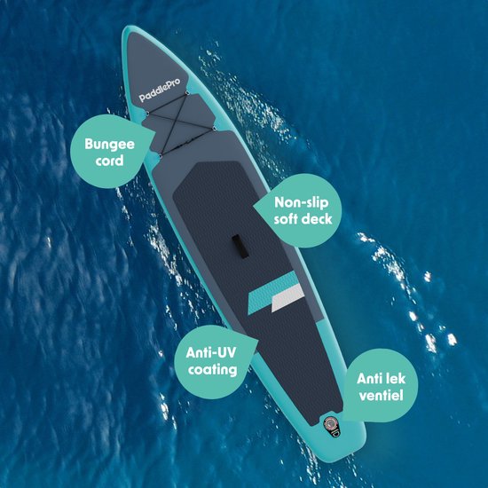 LifeGoods SUP Board Touring - 165 KG de capacité de charge - 365 x 76 cm - gonflable - avec siège - paquet Sup complet - Turquoise