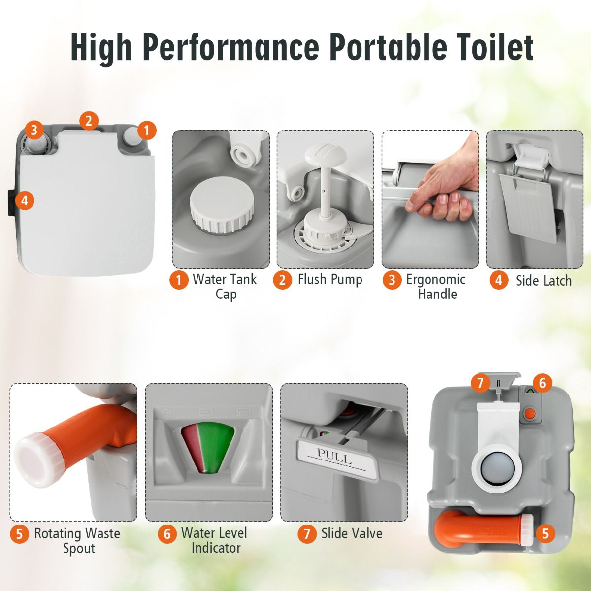 Toilettes de camping portables Coast - Réservoirs séparés - 10 L d'eau propre, 20 L d'eaux usées - Gris