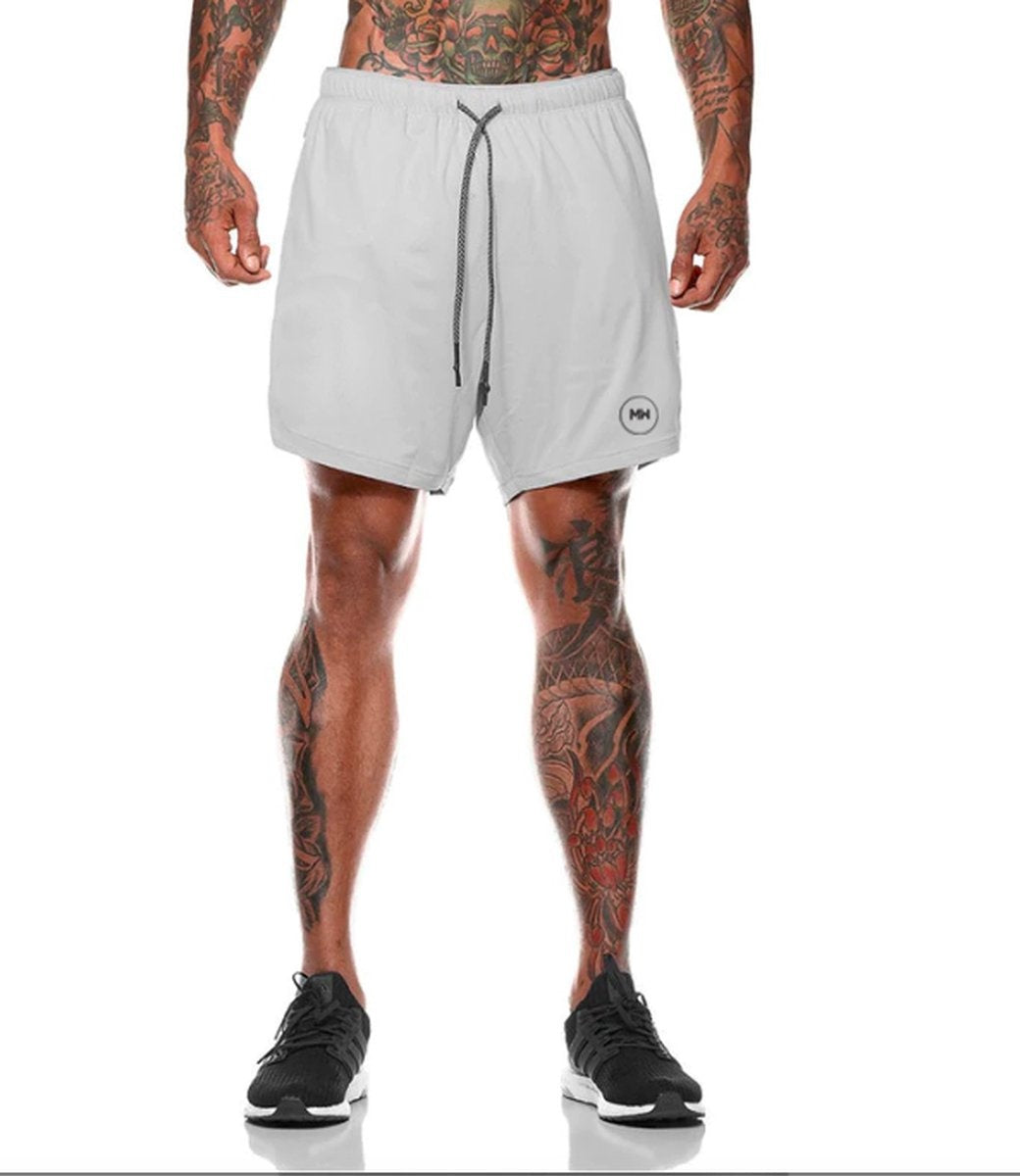 MW® - Pantalon de sport pour homme - Pantalon de fitness - Vêtements de sport - Short 2 en 1 - Pantalon de course à pied (Gris - S)