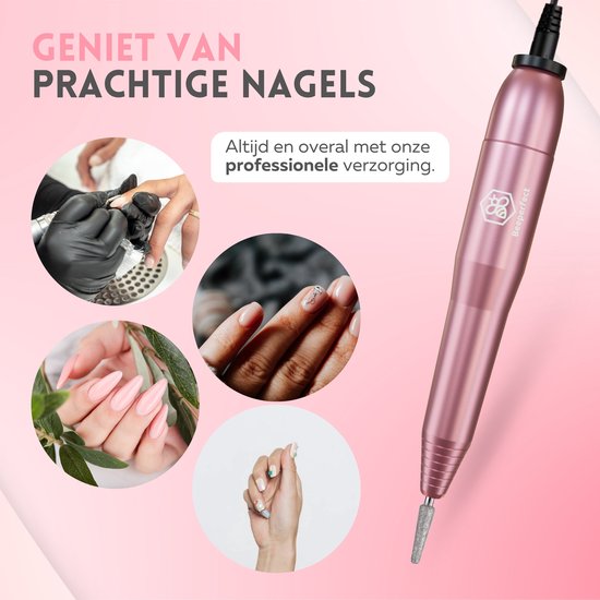 Beeperfect® Lime à ongles électrique - Routeur d'ongles - Ensemble manucure et pédicure - 12 embouts et 60 rouleaux de ponçage - 4 accessoires supplémentaires - Rose