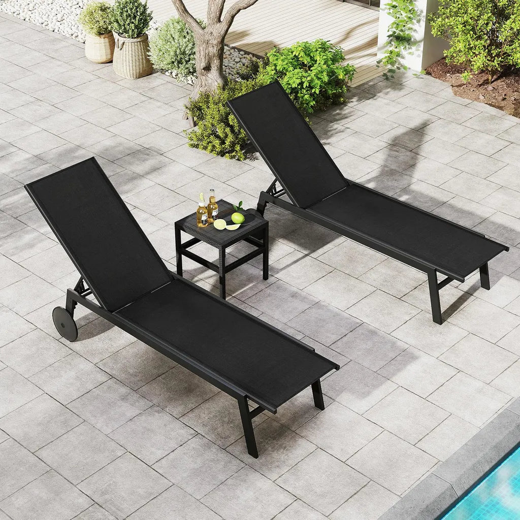 Coast Garden Loungers - Ajustable - Roues - Séchage rapide - 190 x 59 x 99 cm - Noir