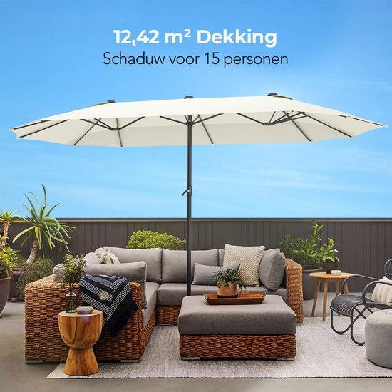 LifeGoods Parasol double - 270x460cm - jusqu'à 15 personnes - imperméable - avec housse - Crème