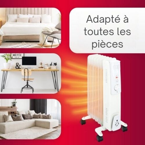 Radiateur électrique à huile Alpina, Chauffage avec thermostat, Chauffage électrique, Chauffage d'appoint, 1500W , Blanc