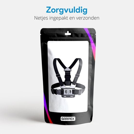 Garpex® Universal Chest strap Harnais de poitrine - Support de poitrine adapté à diverses caméras d'action et smartphones - Noir