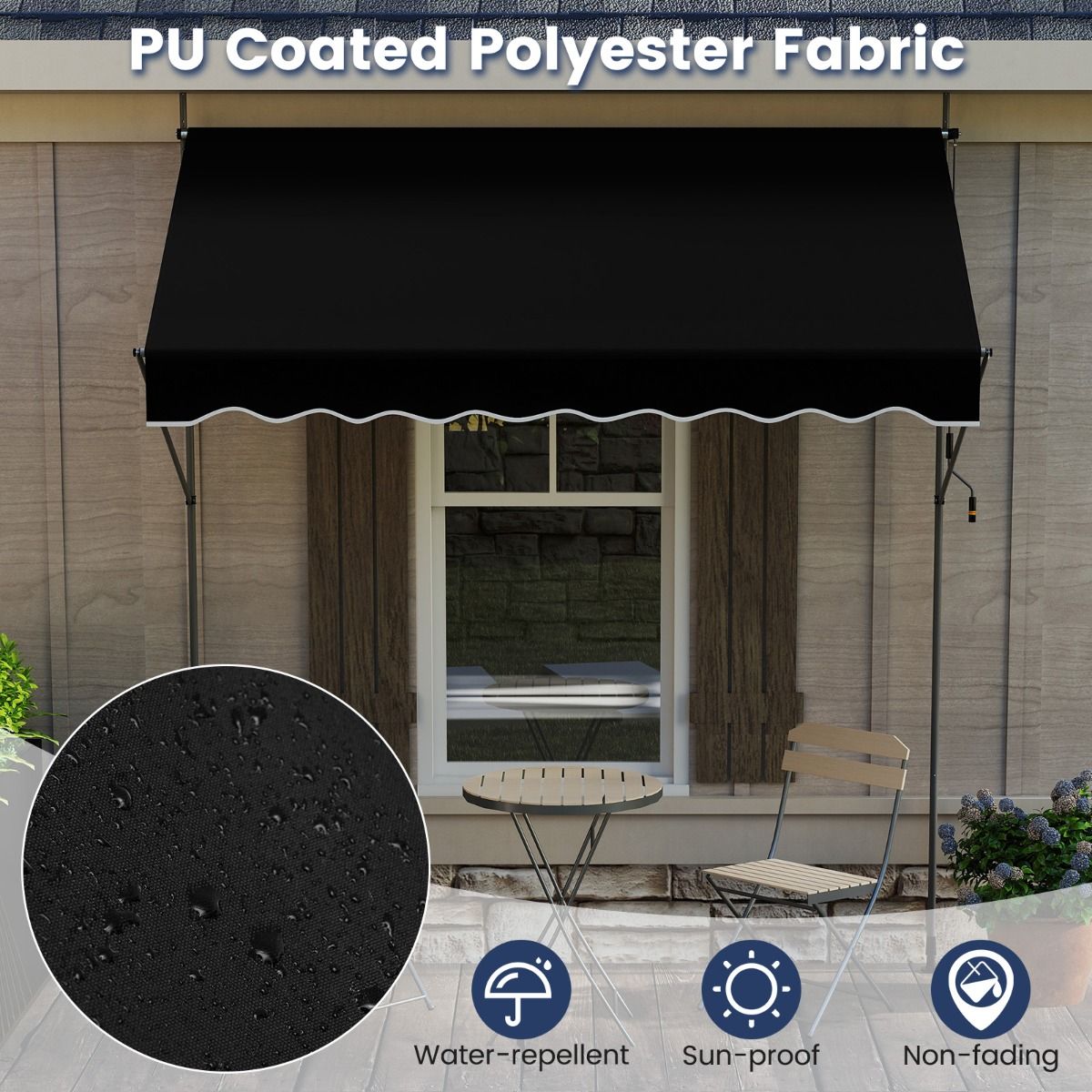 store coast clamp - 250 cm x 120 cm - Hauteur réglable 210-300 cm - Noir - Contrôle manuel & résistant aux UV