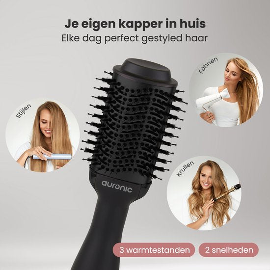 Brosse soufflante - Auronic - Airstyler - Boucleur - Brosse coiffante - Noir