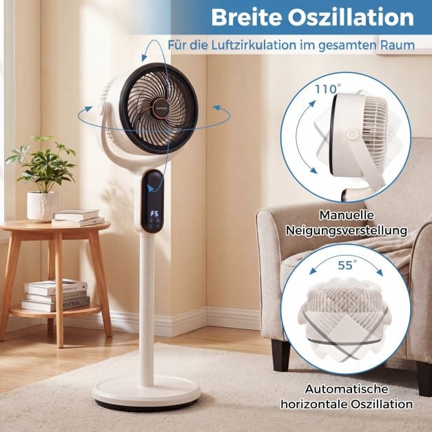Ventilateur sur pied réglable Coast – 8 vitesses – 54-96 cm – Blanc
