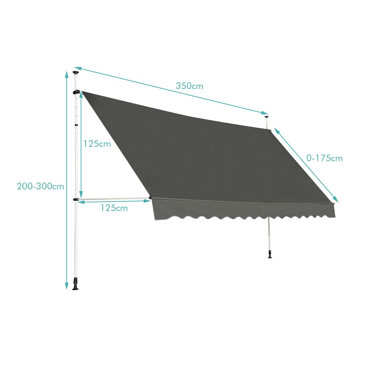 Coast Canopy Telescopic - 350 x 125 x 200 - 300 cm - Gris
