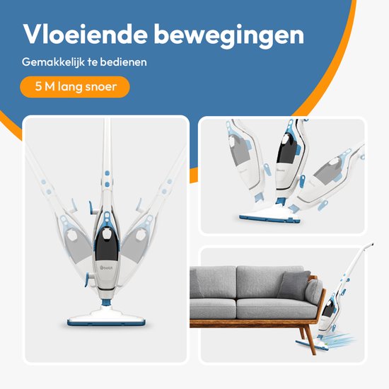 BOLLIT Nettoyeur vapeur 16 en 1 1500W - Nettoyeur vapeur à main - Nettoyeur de tapis - Nettoyeur de taches - Nettoyeur vapeur - Nettoyeur vapeur à main - Nettoyeur de sols - Vadrouille à vapeur - Nettoyage de sols, de canapés, de salles de bains et de tap