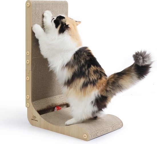 Jake and Jacky Scratchboard for Cats with Playball - Scratching Post Cardboard - Scratching Board - Scratching Basket - Scratching Furniture - Cardboard Scratching Mat - Cat Basket - Cat Bed - 60x26.4x40 cm