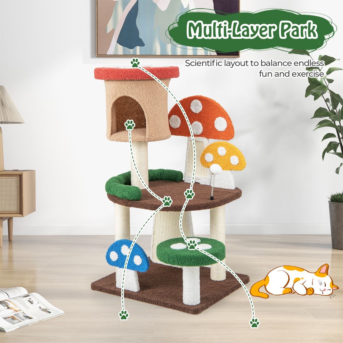 Griffoir Coast multicouche pour chat - design crapaud - boule de jeu interactive - 59 x 48 x 102 cm
