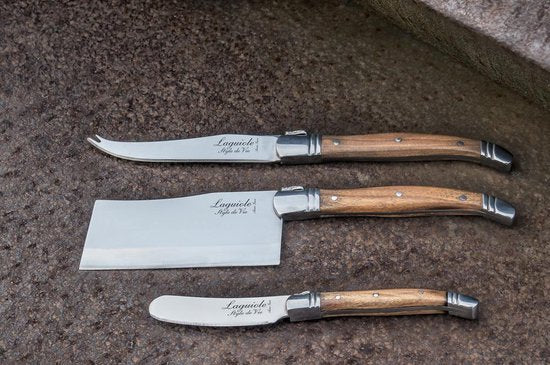 Laguiole Style de Vie Set de couteaux à fromage Luxury Line - 3 pièces - Bois d'olivier