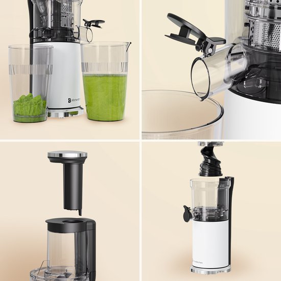 KitchenBrothers Slowjuicer - Vertical - Presse-agrumes - Presse-légumes et fruits - 80 mm - 750 ml - Blanc nacré / Blanc